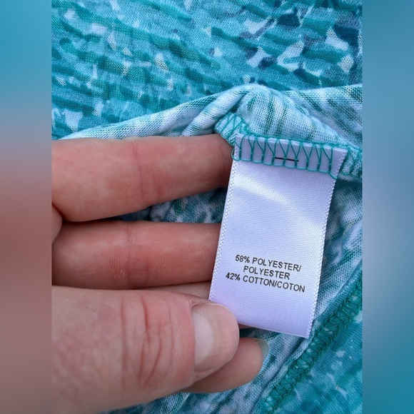 Kuhl Meridian Teal Floral Burst Front Notched Burnout Cotton Blend Top, Size S - Picture 4 of 7